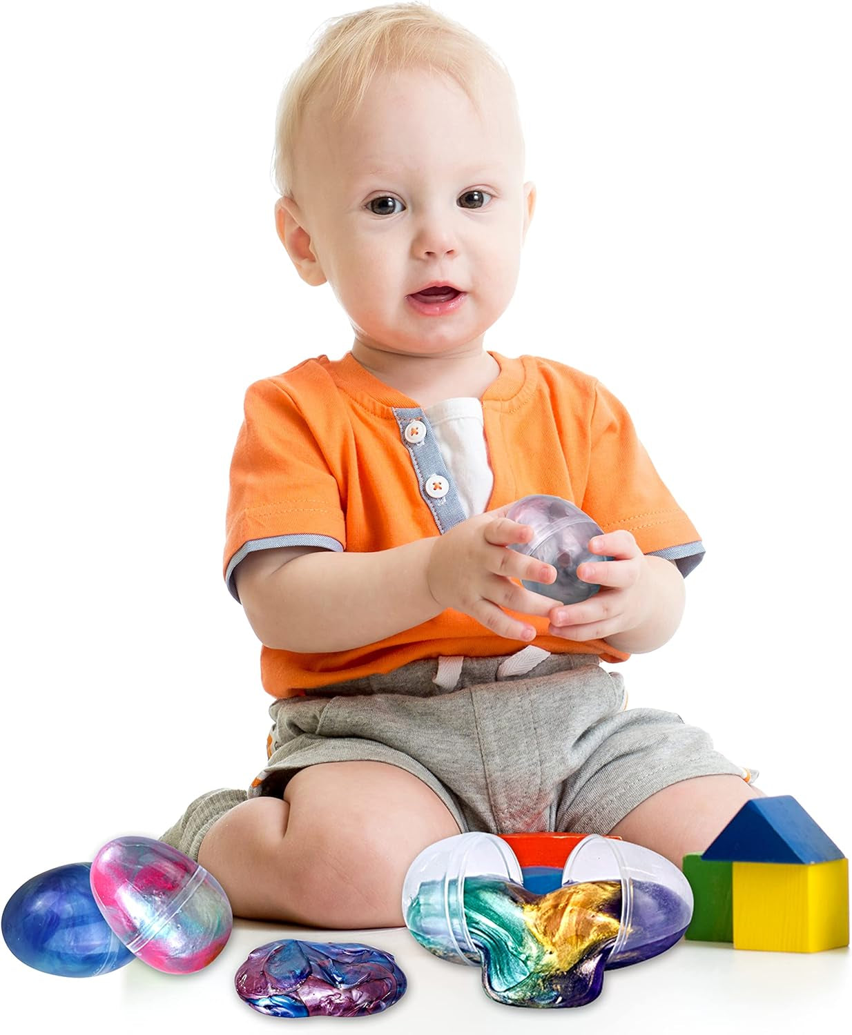 24 Pcs Easter Eggs Filled with Crystal, Galaxy, Slime and Confetti, Stress Relief Slime Egg for Kids Easter Hunt, Basket Stuffers Filler, Party Favors